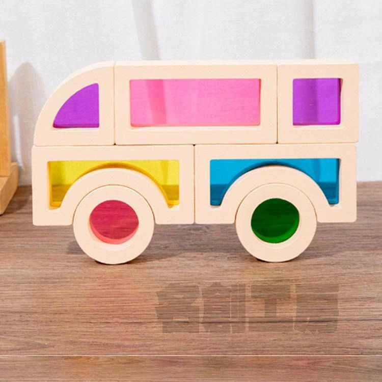 クロノウェルシスの誕生日 知育玩具 クリア ブロック 透明 アクリル樹脂 木のおもちゃ 出産祝い カラフル 積み木 積木 つみき おもちゃ レインボー 色彩遊び 誕生日 贈り物 クリスマス プレゼント 創造力 考える力 プレ 大人も楽しめる木のおもちゃ｜アングル3