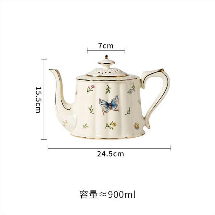 ポット セット おしゃれ　蝶柄　花柄　コーヒーポット コーヒーカップ 3点セット　...
