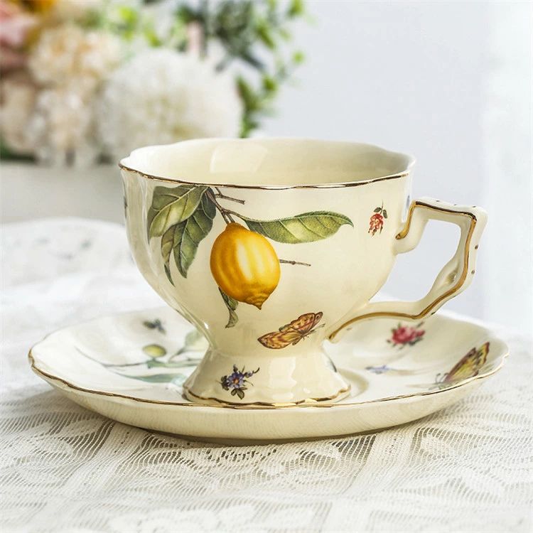 ポット セット おしゃれ　レモン柄　花柄　コーヒーポット コーヒーカップ 3点セット　珈琲ポット　陶器/茶器/食器/お茶 茶道具/洋食器セット/ティーセット/ポット/家庭用/会社用/湯のみ/来客/お客様用/ギフト/贈り物/お祝い/プレゼント 3