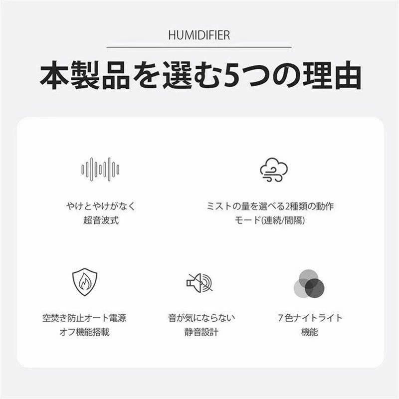省エネ 花粉症対策 乾燥対策 車載 超音波式加湿器 タイマー運転 コンパクト 卓上加...