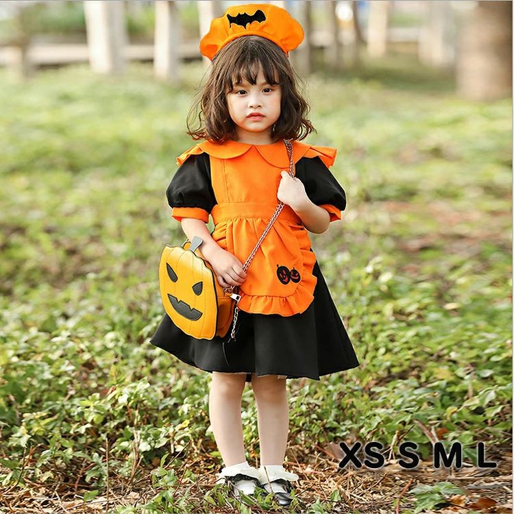 ハロウィン 衣装 子供 かぼちゃ コスプレ 衣装 キッズ ドレス ワンピース 子供 ハロウィン 女の子 女児 子供ドレス コスプレ メイド服 ジャックオーランタン かぼちゃ halloween カボチャ 仮装 発表会 幼稚園 保育園 パーティーグッズ コスチューム 仮装 女の子 可愛い welsys-10005984 クロノウェルシス パッケージ画像