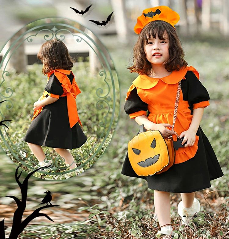 ハロウィン 衣装 子供 かぼちゃ コスプレ 衣装 キッズ ドレス ワンピース 子供 ハロウィン 女の子 女児 子供ドレス コスプレ メイド服 ジャックオーランタン かぼちゃ halloween カボチャ 仮装 発表会 幼稚園 保育園 パーティーグッズ コスチューム 仮装 女の子 可愛い welsys-10005984 クロノウェルシス サンプル画像2