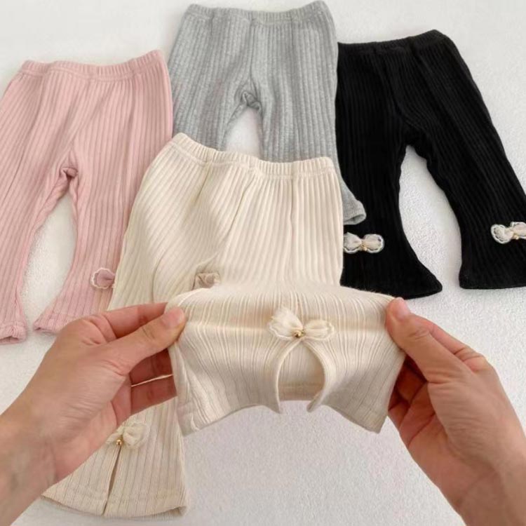 子供服リブニットベビーキッズ普段使いスリット女の子ベビー服リボンストレッチパ...