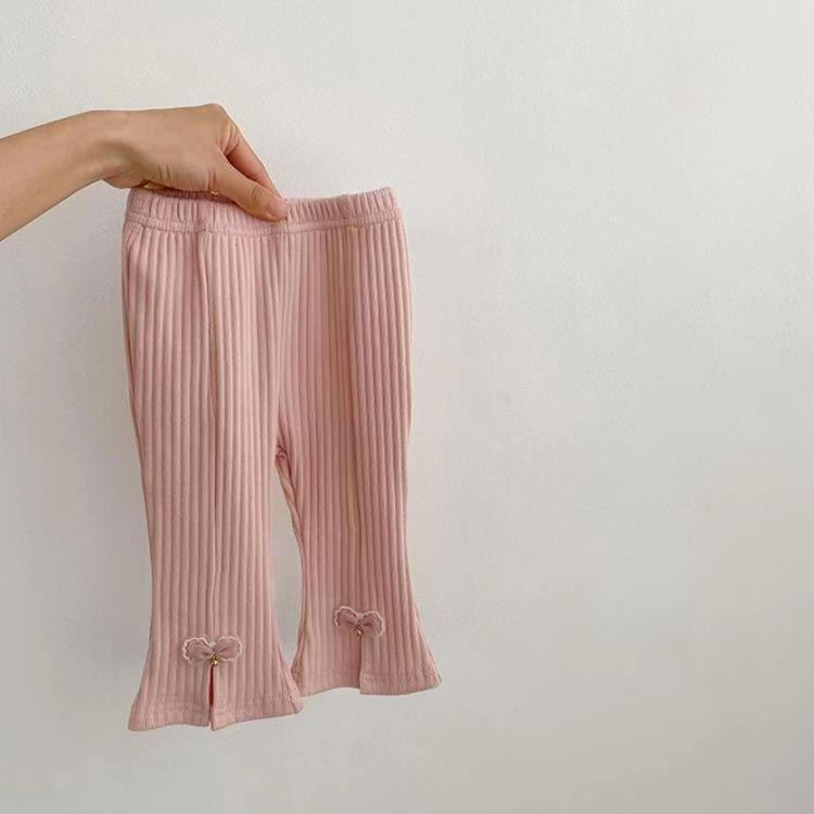 子供服リブニットベビーキッズ普段使いスリット女の子ベビー服リボンストレッチパ...