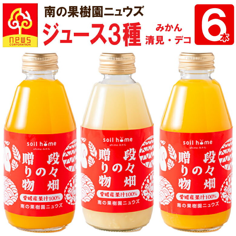 小瓶ジュース3種（温州みかん・清見・デコ）6本(200ml×6本) 愛媛県産果汁100％無添加 soil home 皮ごと..