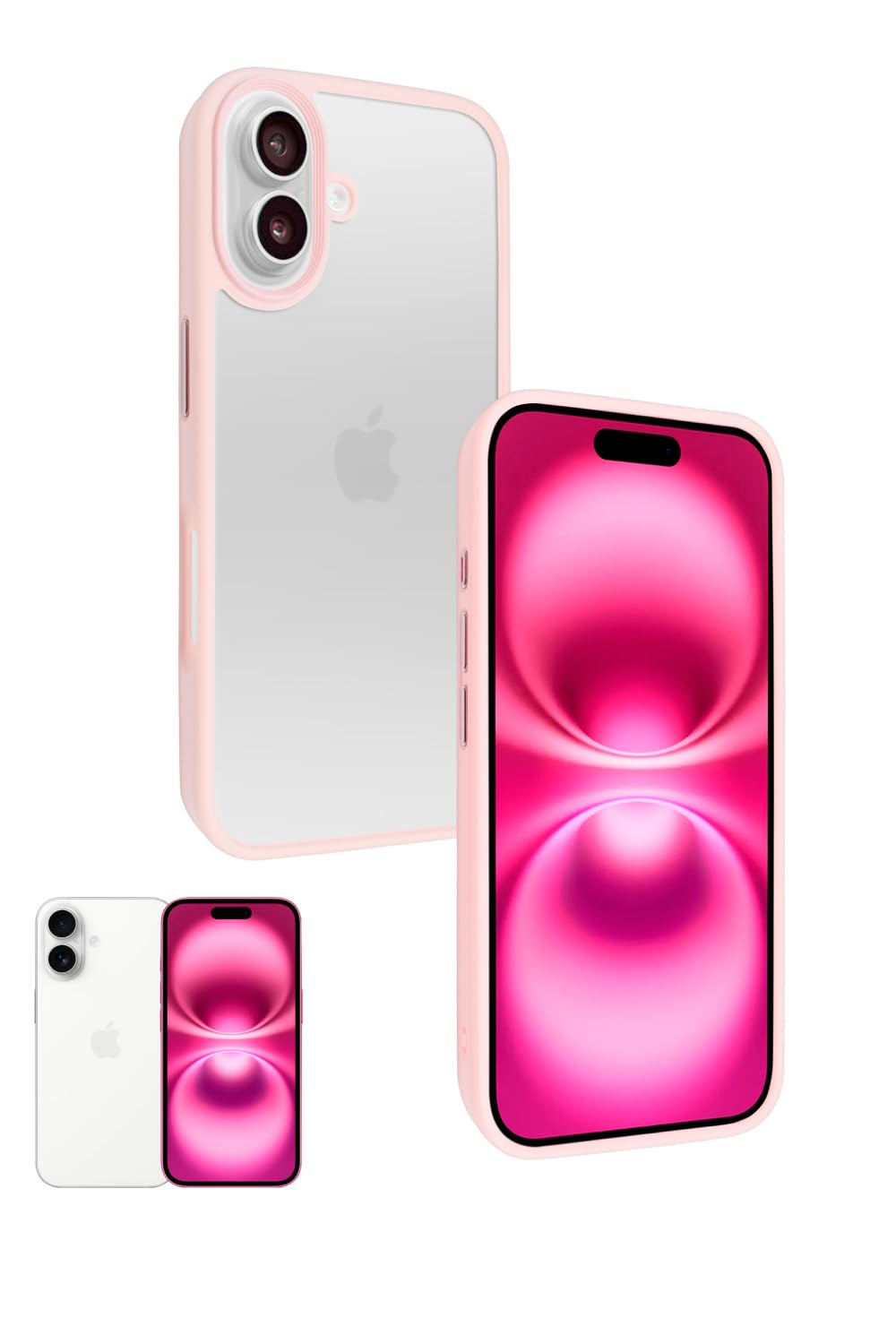 シズカウィル iPhone 16 用 アクティブハイブリッド ケース カバー 米軍MIL規格準拠 ストラップ付 スマホケース Pink色 1個入り