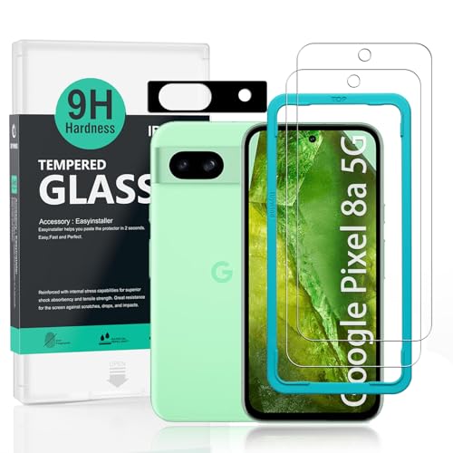 IBYWIND ガラスフィルム Google Pixel 8a 5G（6.1インチ）用スクリーンプロテクター 強化ガラス2枚 カメラレンズプロテクター1枚 [指紋読み取り 取り付け簡単]