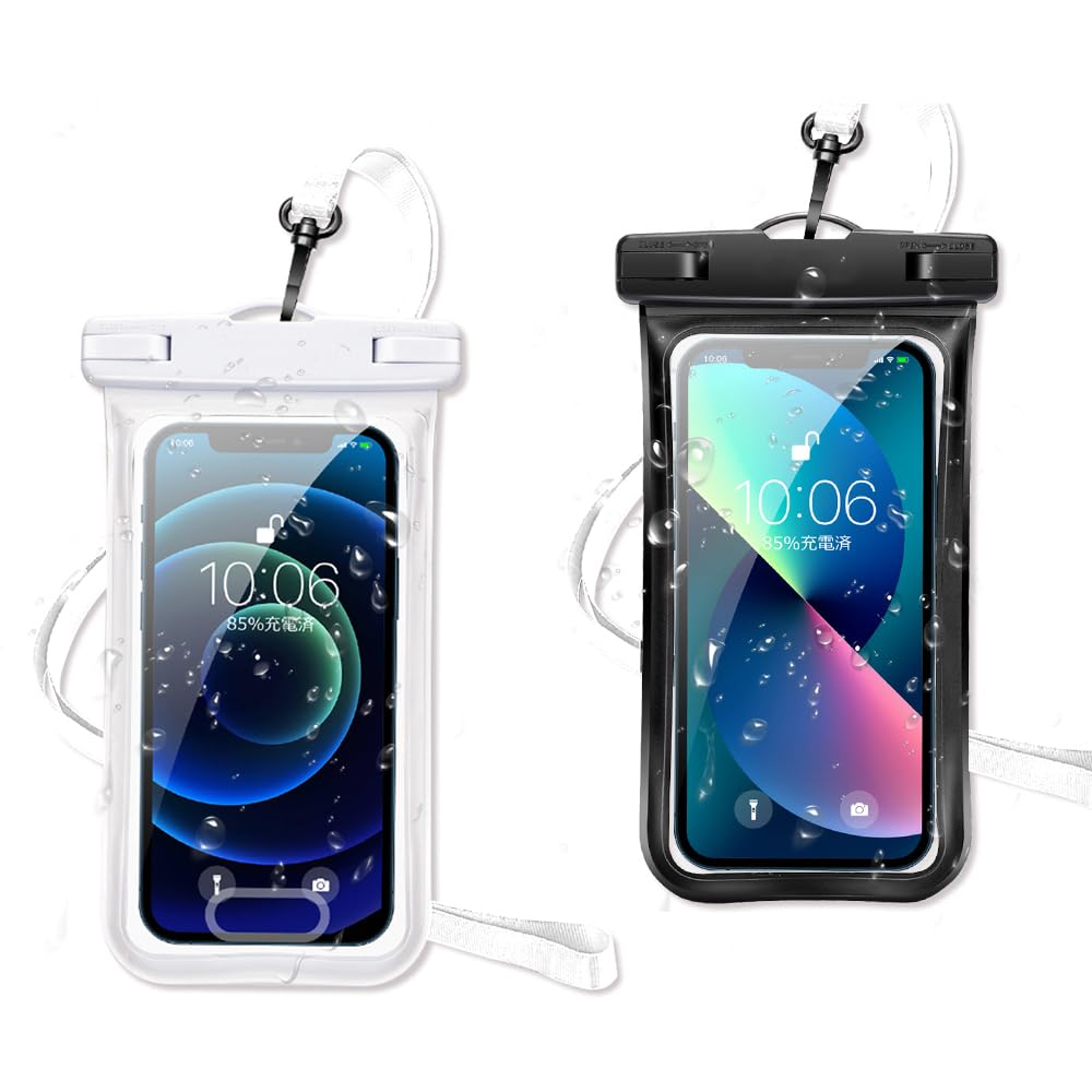 2枚セット スマホ 防水ケース IPX8認定 海 プール 温泉 カバー 携帯 ドライバッグ 水中撮影 顔認証 首かけ ストラップ付き 密封 保護 ビーチ 入浴 水泳 潜水 サーフィン 登山 野外ライブ 釣りのサムネイル