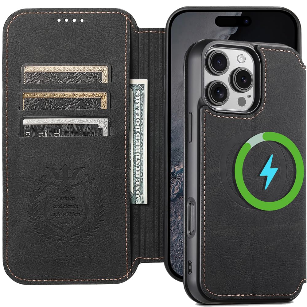 JCGOOD iPhone 16 Pro ケース 手帳型 MagSafe対応 いphone16 Pro ケース マグセーフ ワイヤレス充電対応 カード収納 アイフォン16 プロ カバー 手帳 スタンド機能 財布型 カード入れ マグネット式 本革