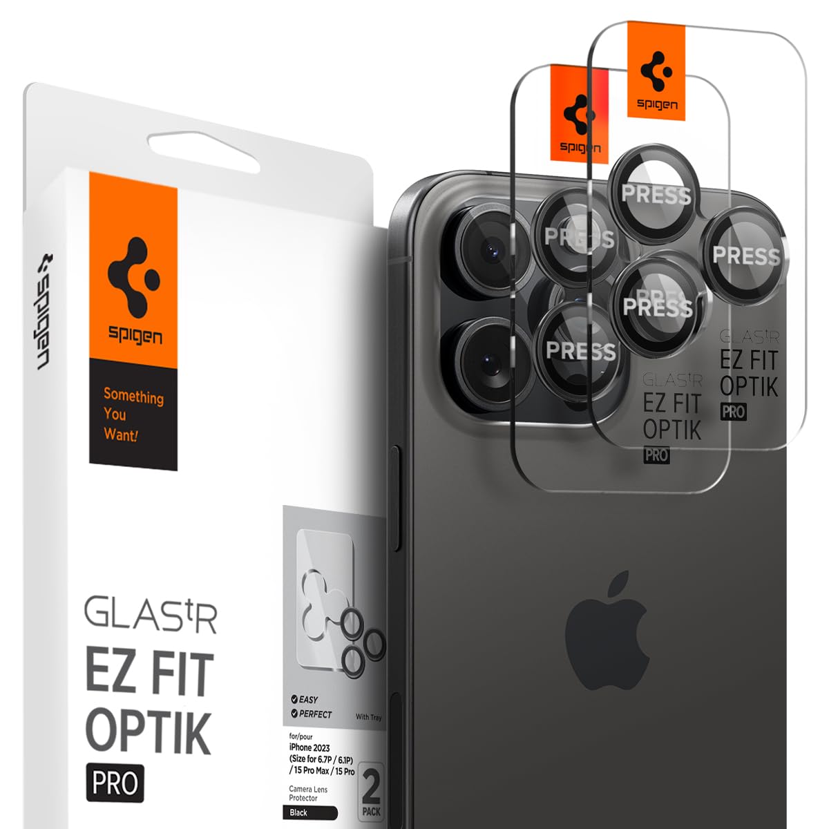Spigen カメラフィルム iPhone 15 Pro Max /15 Pro/14 Pro Max / 14 Pro 用 カメラレンズ 保護 15 Pro Max / 15 Pro/14 Pro Max/14 Pro 対応 カメラレンズ Optik Pro ブラック 2枚入