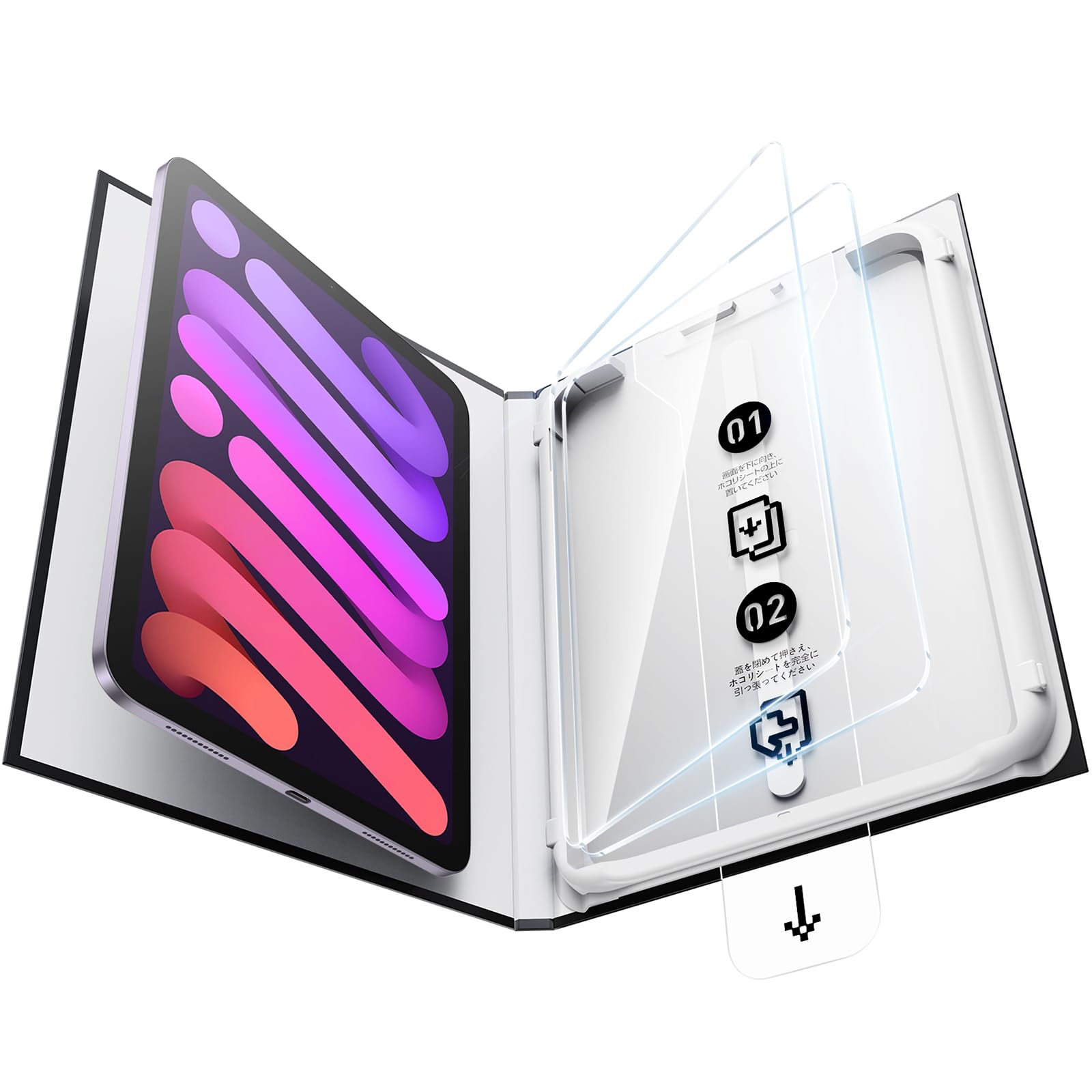 SmartDevil iPad mini7(A17 Pro)2024/mini6用 強化ガラスフィルム ガイドボックス付き 自動除塵 超簡単貼り付け 落下保護 気泡ゼロ 滑らかな手触り 指紋防止 アイパッド ミニ7/6用 強化ガ