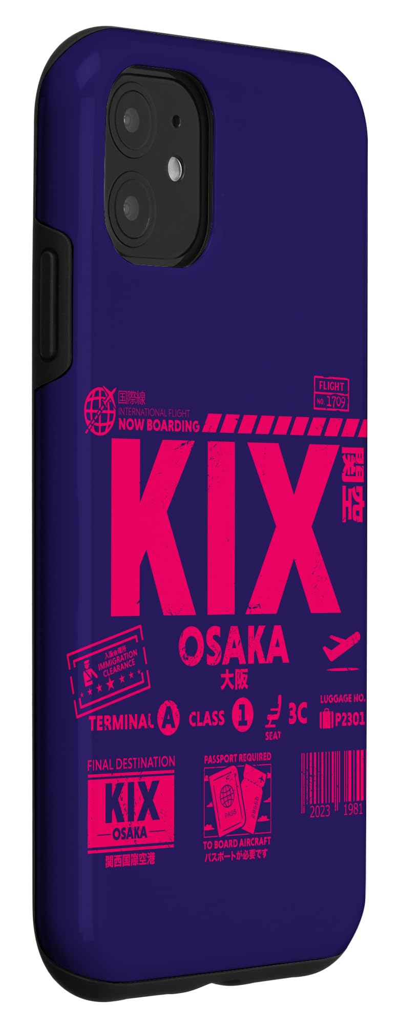 iPhone 11 ヴィンテージ 大阪 KIX 空港コード 旅行日 レトロ トラベルタグ スマホケース
