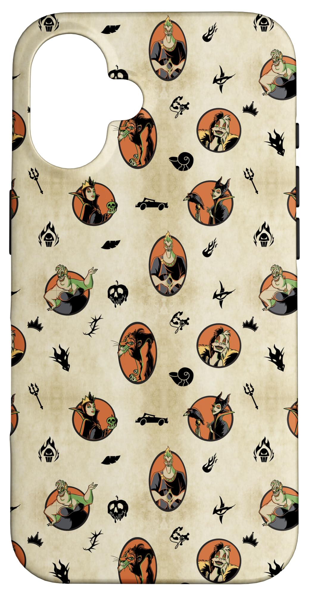 iPhone 16 ディズニーヴィランズ 不気味なハロウィンパターン スマホケース