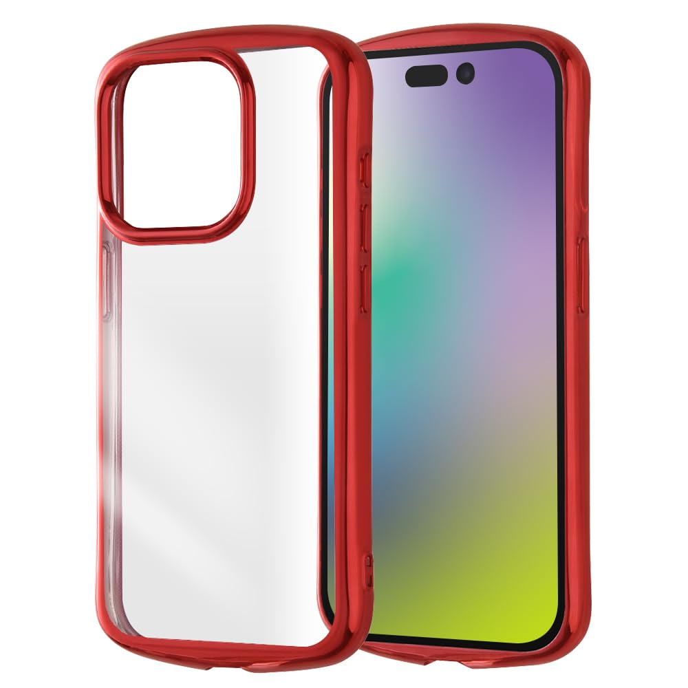 デジタルアルキミスト iPhone15 Pro ケース 耐衝撃 クリア ソフトケース 衝撃吸収 カメラ保護設計 メッキ加工 メタリック フーレム アイフォン 15 プロ カバー/レッド