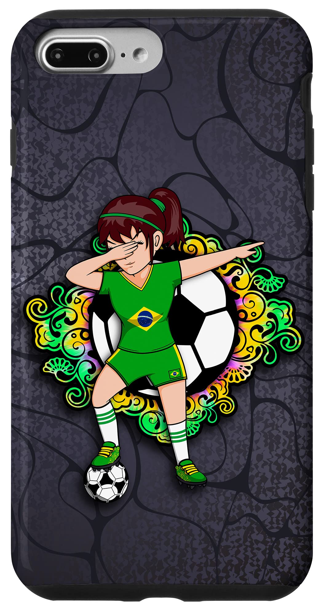 iPhone 7 Plus/8 Plus Dabbing サッカーガール ブラジル ファン ジャージ フローラル フットボール フラワー スマホケース
