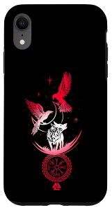 iPhone XR オーディンの動物 オオカミと月とカラス フギンとムニン スマホケース