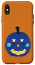 iPhone X/XS ハロウィン ブルー パンプキン ジャック O ランタン 顔 オレンジ スマホケース