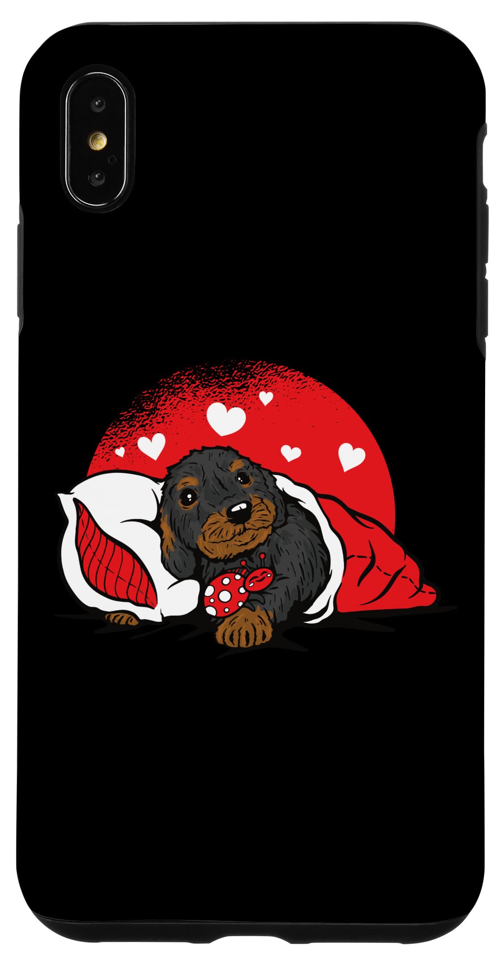 iPhone XS Max アニマルフレンズ パジャマ ダックスフント 子犬 テントウムシ 木毛 ダックスフント スマホケース