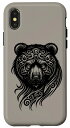 iPhone X/XS 黒、熊、グリズリー、北欧、ネイティブアメリカン、ケルト、神話、動物、扇風機 スマホケース