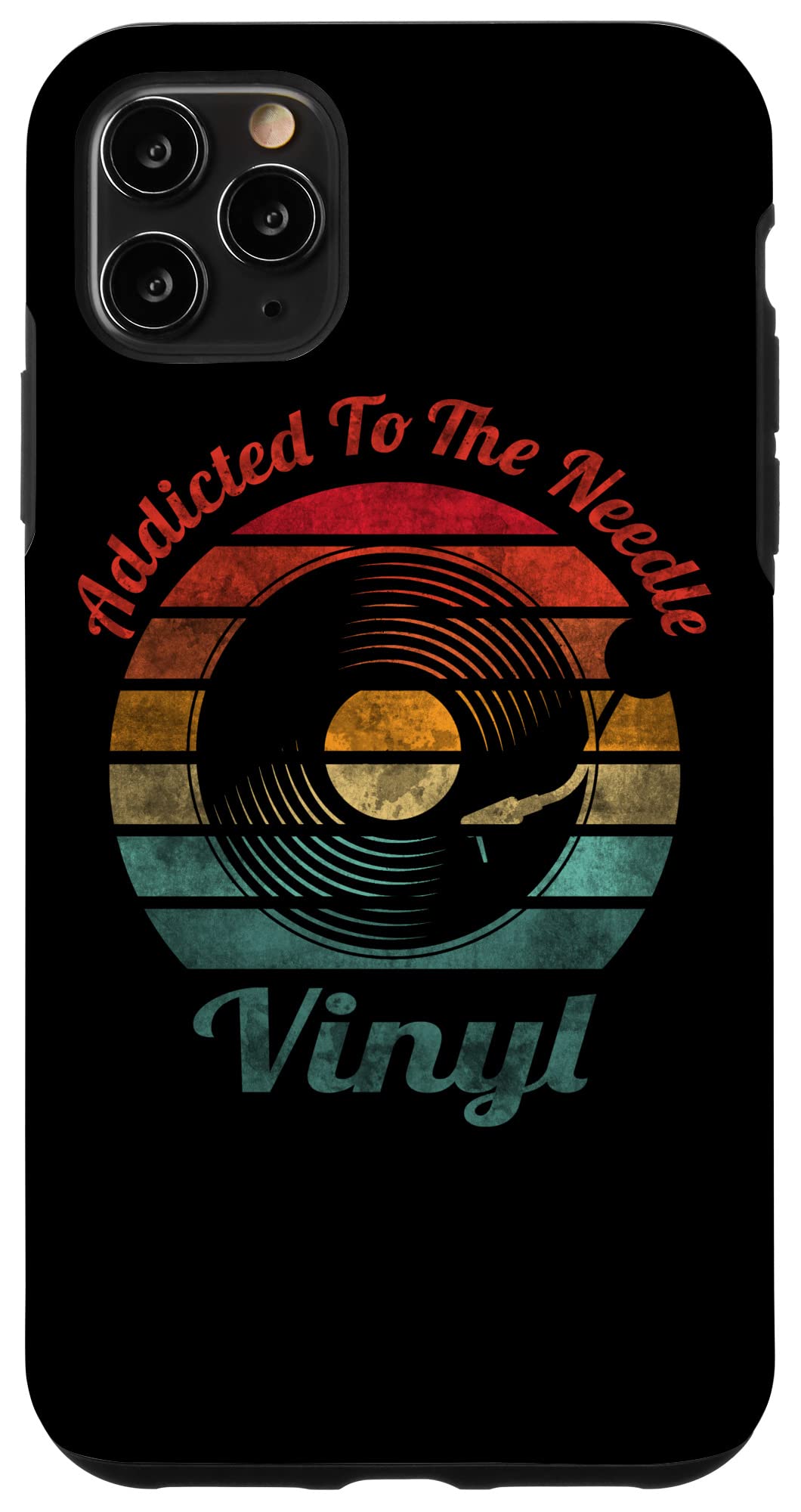 iPhone 11 Pro Max Retro Addicted to Vinyl Needleレコードプレーヤーサンセット スマホケース