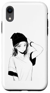 iPhone XR ビーニー帽をかぶったアニメとマンガ風の少女 スマホケース