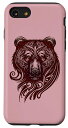 iPhone SE (2020) / 7 / 8 黒、熊、グリズリー、北欧、ネイティブアメリカン、ケルト、神話、動物、扇風機 スマホケース
