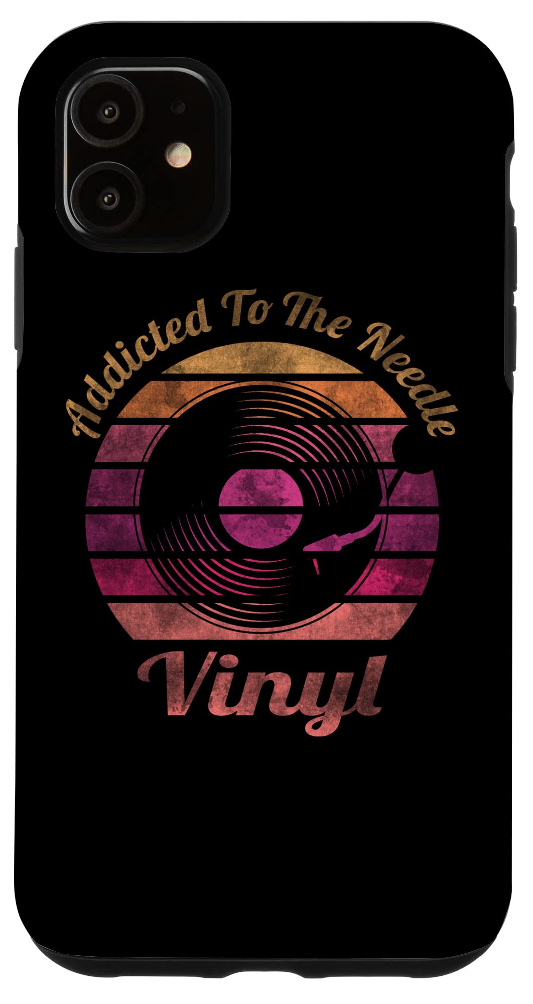 iPhone 11 Retro Addicted to Vinyl Needleレコードプレーヤーサンセット スマホケース