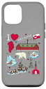 iPhone 14 Pro I love Greenland. 手描きグリーンランドランドマーク, フラグマップ スマホケース