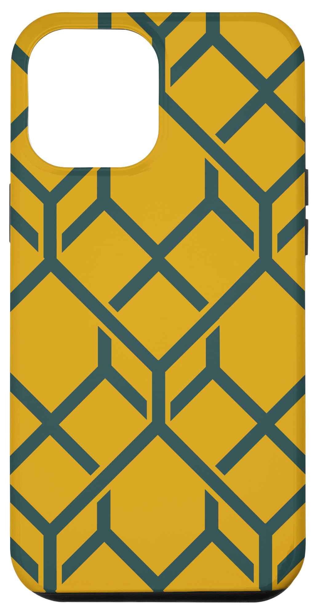 iPhone 14 Plus Classic Geometric Design Pattern - Goldenrod and Deep Teal スマホケース