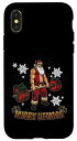 iPhone X/XS クールなサンタワークアウト ボディビルダー メリーリフトマス クリスマス駄洒落 スマホケース