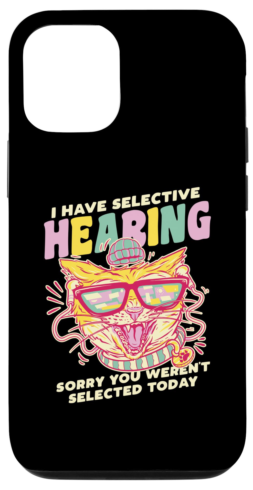 iPhone 15 猫ヘッドフォン I Have Selective Hearing スマホケース