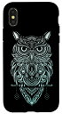 iPhone X/XS フクロウシャツ - ボヘミアンヘナスタイルフクロウ ボーホーフクロウ スマホケース