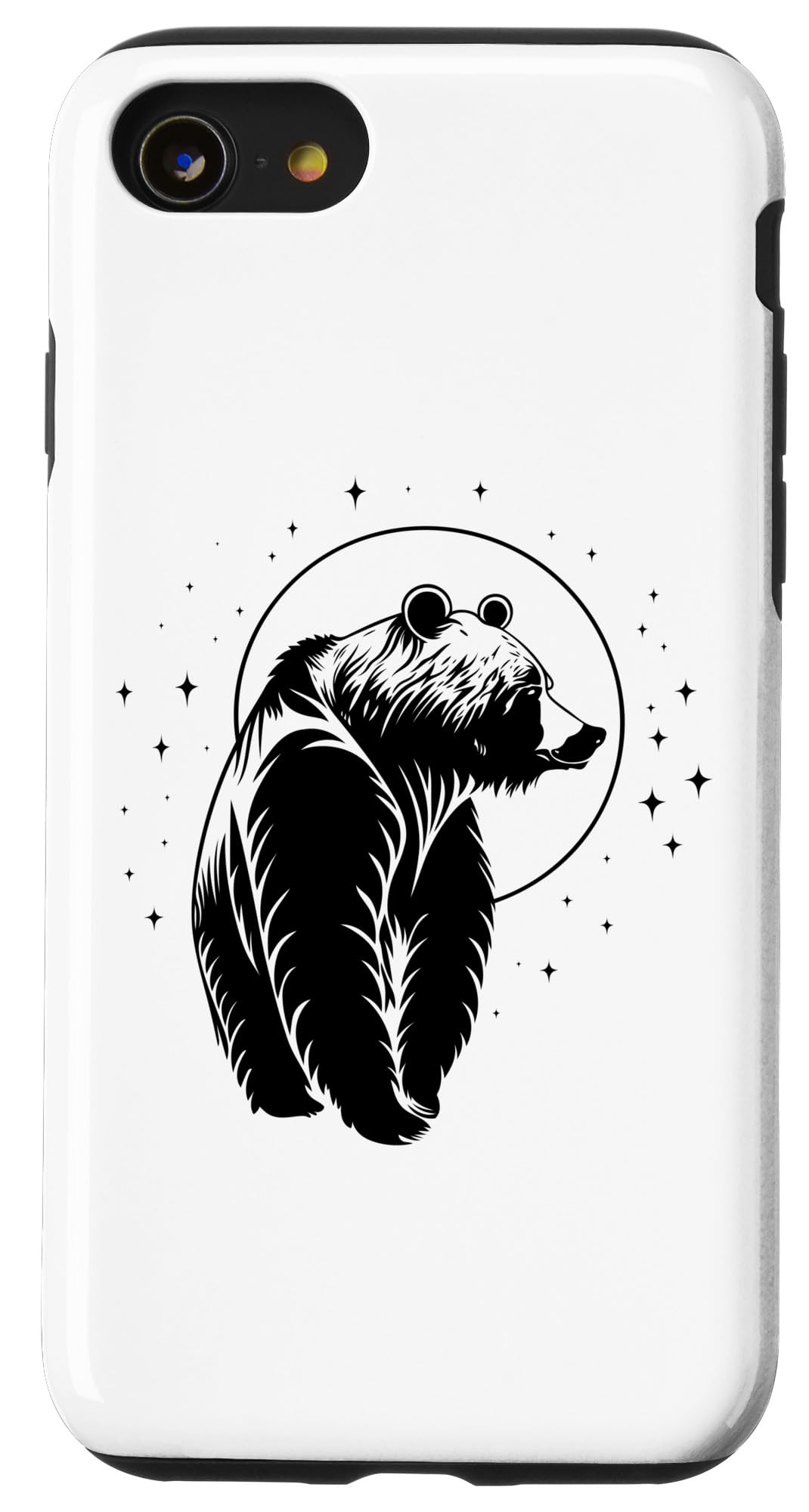 iPhone SE (2020) / 7 / 8 夜の月とクマのシルエット ハイイログマのタトゥー スタイル スマホケース
