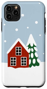 iPhone 11 Pro Max スカンジナビアの赤い家と雪に覆われた木 スマホケース