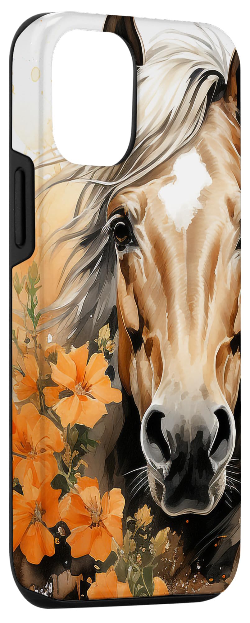 iPhone 15 Buckskin 馬 花柄 水彩 マリーゴールドフラワー スマホケース