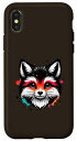 iPhone X/XS 抽象的な荒野の赤いキツネ ビンテージデザイン スマホケース