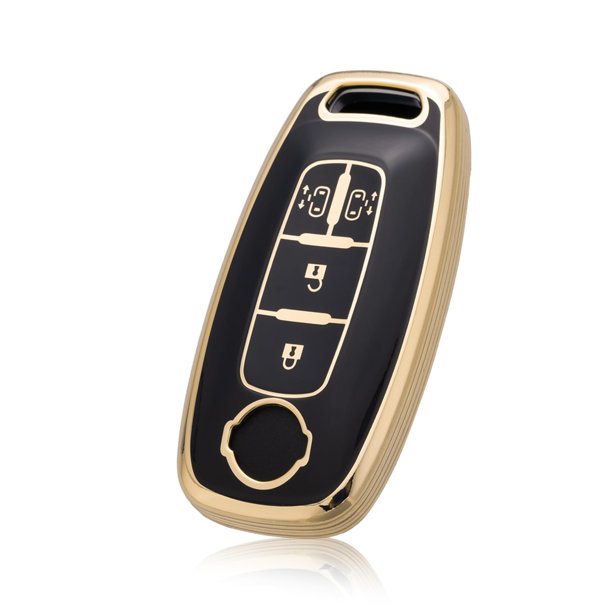 [Unhoke] 新型セレナ キーケース C28系 新型ルークス プロパイロット e-POWER スマートキーカバー 両側スライドドア 高級 TPU製 4ボタン (ブラック金)