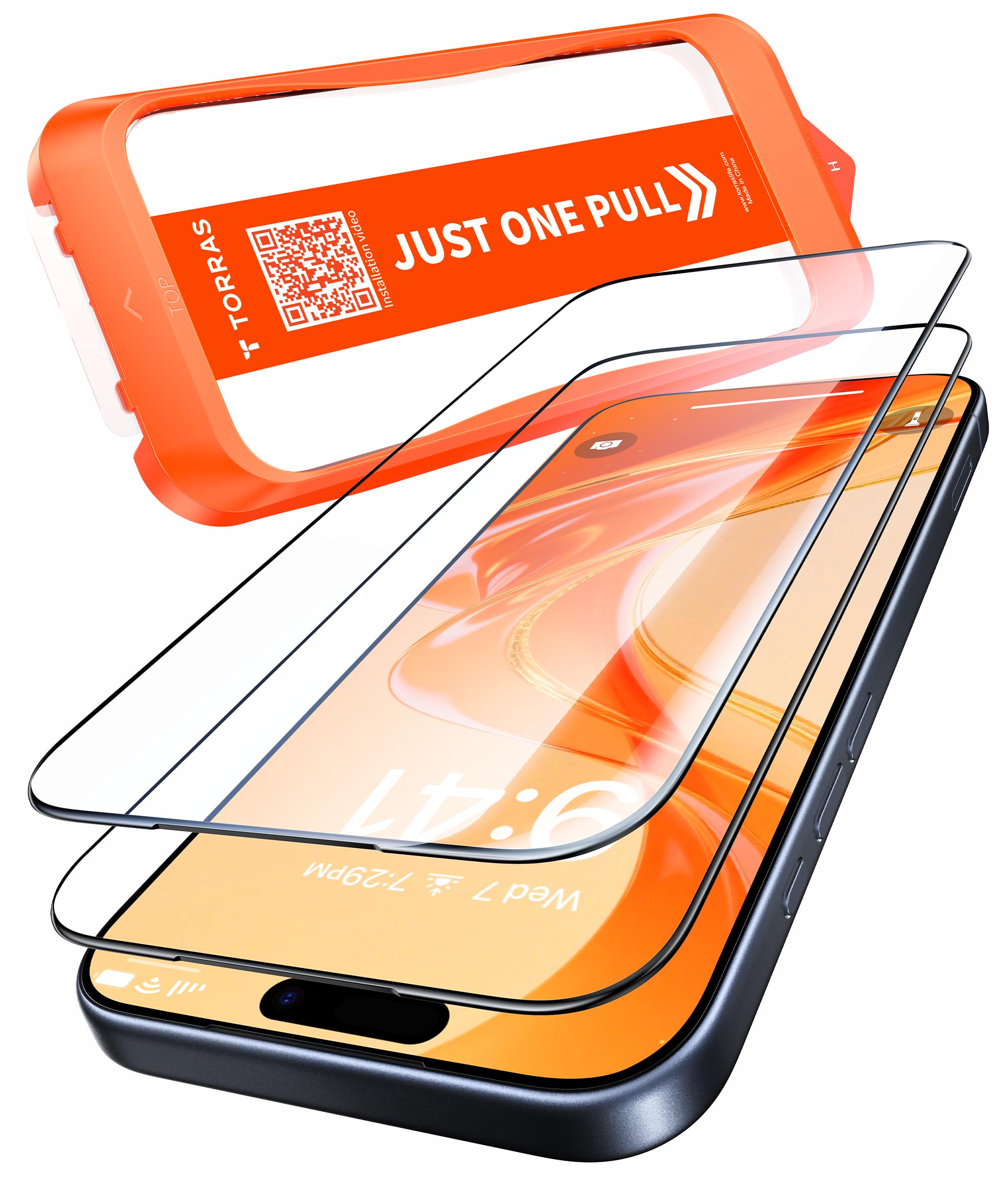 TORRAS フィルム For iPhone Air ガラスフィルム 航空宇宙ガラス 9H+硬度 米軍MIL規格 全面保護 10倍強化 極細ベゼル対応 ラウンドエッジ 超簡単貼り付け ワンプル(Just One Pull) ガイド枠付き 指紋防止