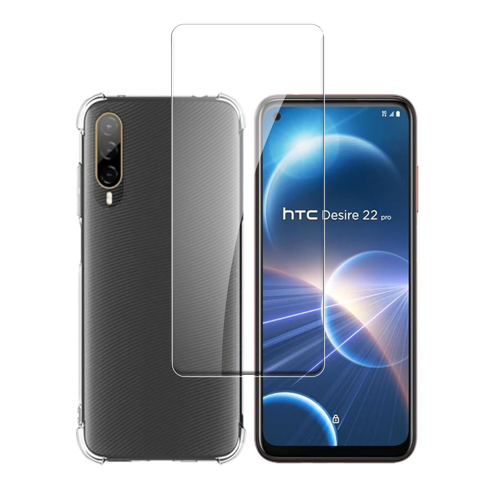 対応 HTC Desire 22 Pro ケース ガラスフィルム 【日本製-硬度9H】保護フィルム 耐指紋 撥油性 反射低減 飛散防止処理 HTC Desire 22 Pro 柔軟 TPU カバー 全透明 散熱加工 黄変しにくい