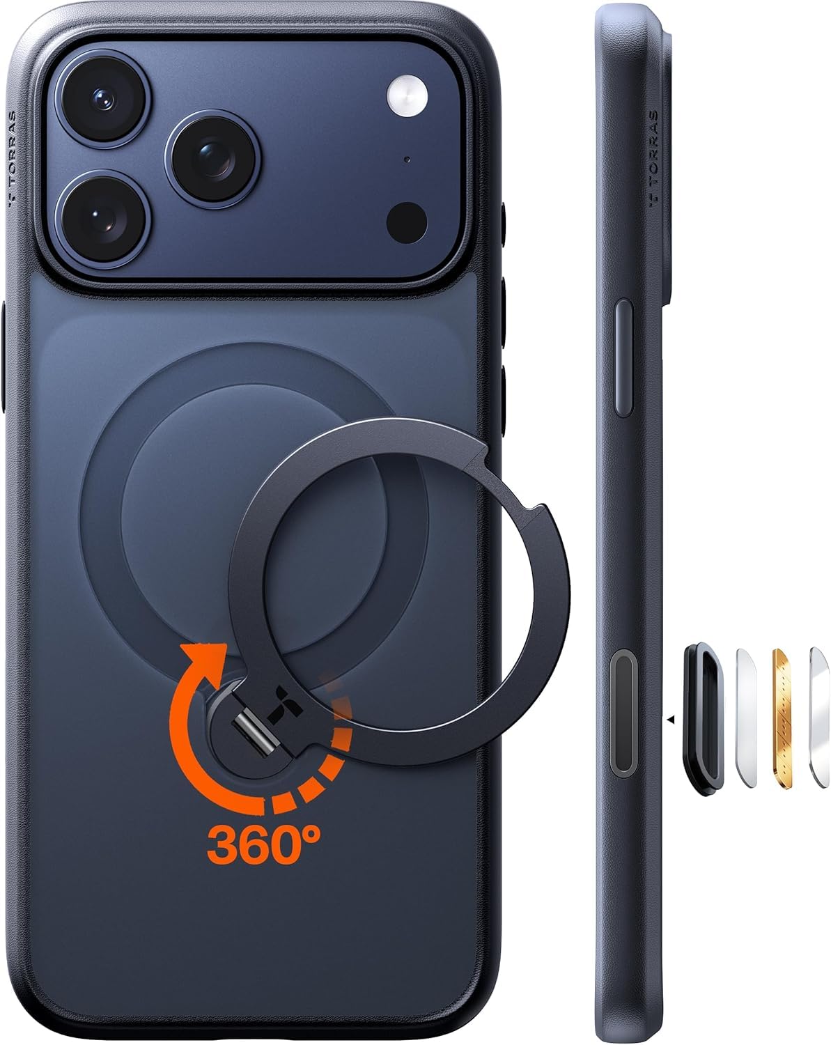 【対応機種】iPhone 17 Pro 用（6.3インチ・三眼レフ）ご確認お願い致します。最大365日保証 ※ 【連絡方法】「商品ページ」→「販売元：TORRAS-JP」→「質問する」 【次世代多機能一体・生活を「手自由」に変える】*カメラコントロールボタン付き！Ostand Q3 Spin が一気にスマホケースの常識を打ち崩す！その核心に宿る多機能リングは、「収納」と「展開」の一瞬で世界を変える —— 使用しないときは背面と一体化してフラットになり、掌に馴染む滑らかな触感があり；展開すれば 3 つの強力武器となる！360° 定点回転スタンドで多場面縦横両に対応、滑り止めリングで脱落を防ぎ、MagSafeマグネットでアクセサリーと瞬時接続。一体感と全能機能の完璧な融合で、「実用」と「精致」の両立を実現し、スタンドケースの新基準を定義した。【ご注意】Ostand Q3 Spin は、長期間黄ばみや汚れを防ぐため、ケースの側面に保護コーティングをつけている。これでさっぱり滑らかな手触りを保ちつつ、耐久性も大幅に上がる。持ちやすさを向上させたい場合、ケースについているリングを使うか、底部のストラップホールにストラップをつければ、滑らかな手触りをそのままに、より安定して持てる。 【縦横両安定対応・家族みんなが手放せない】Ostand Q3 Spin は使い始めたら手放せない！金属ギアの「カチッ」音で角度がしっかりロックされ、横にしても縦にしても安定だ。自宅でご飯を食べながら横向きに少し傾ければ、野球中継やアニメも画面で見逃さず；通勤中は指輪で手に固定し、急ブレーキでも落ちない。キッチンでは縦向き 90° に直立させればレシピもはっきり見える。年配の方は卓上に横向きに置いて手が疲れず、「カチッ」で簡単調節；子供は指輪で横向きに持っても落ちないので安心。5000 回以上の開閉に耐え、キズや指紋に強い —— 横も縦も自在に使えるこんな安定感のあるケースを拒む人はいない。iPhone 17 pro ケース 【ケーブルを省く、マグネット充電】特許技術に基づくN52マグネットは最適な配列で設計されて、他のケースの磁石より40％も強い。通勤時、車載ホルダーに近づけるだけで吸着し、急ブレーキや悪路でも落ちない。片手でナビ調整や通話が可能で、ケーブルの手間なく視線を逸らさず安全。交差点でもナビがしっかり固定され、注意力が散漫にならない。到着後はワンタッチで取り外し、自宅ではワイヤレス充電も簡単。ケーブルレスで運転が集中的に、通勤も楽になる。iPhone 17 pro ケース
