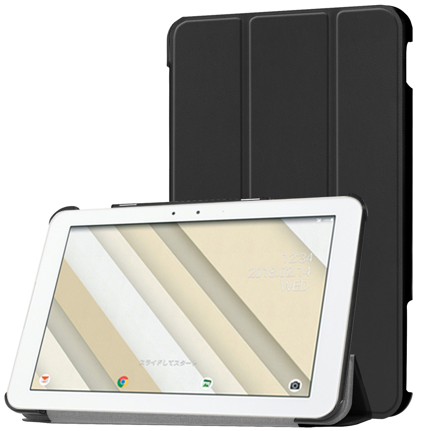  au Qua tab QZ10 KYT33 ケース マグネット開閉式 スタンド機能付き 三つ折 カバー 薄型 軽量型 スタンド機能 au(KYT33) PUレザーケース (ブラック)