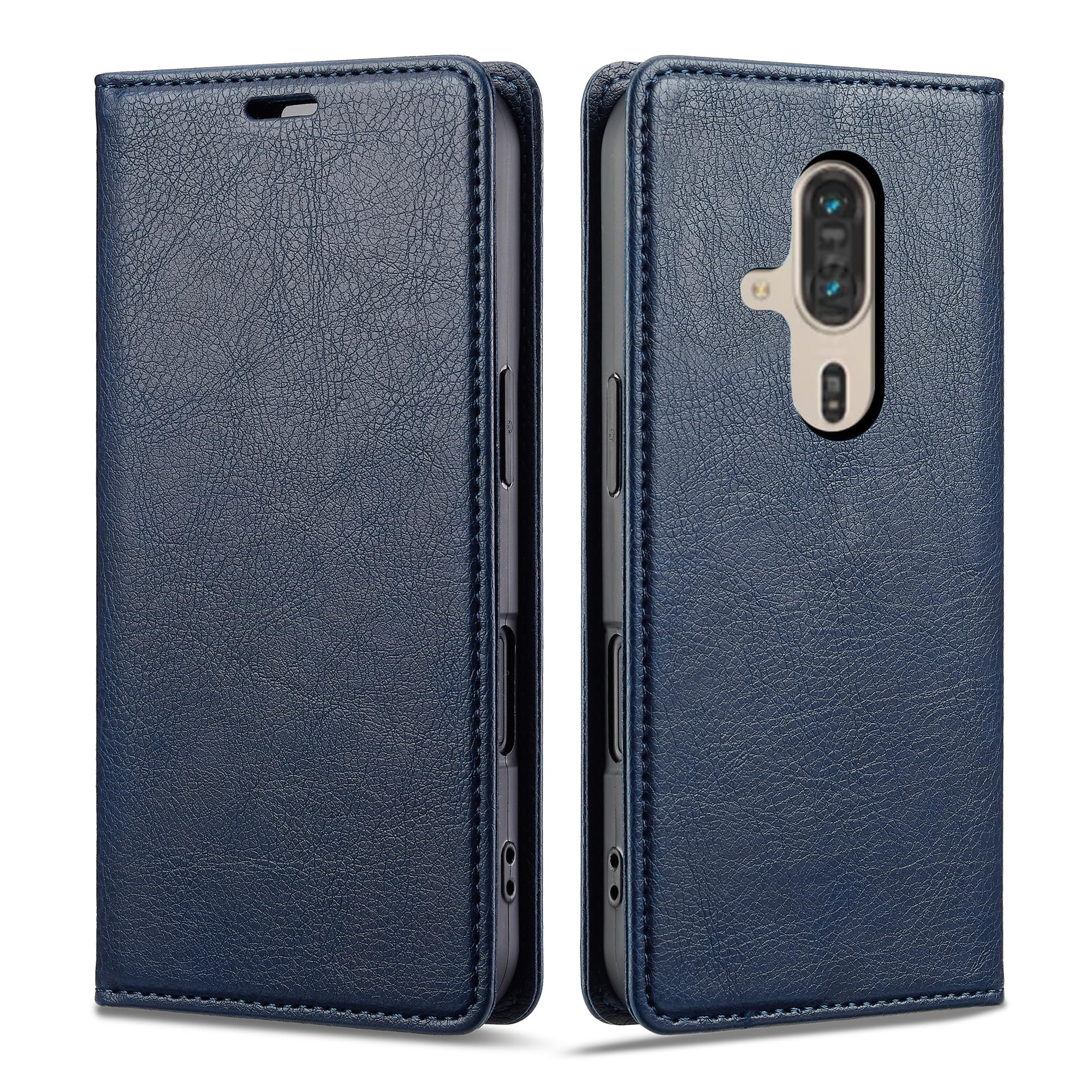 らくらくスマートフォン F-53E ケース 手帳型 カバー Fujitsu F-53E 手帳型ケース 真珠光沢レザー RFID磁気防止 スマホケース 内蔵マグネット スタンド機能 カード入れ 耐摩擦 薄型 ネイビー