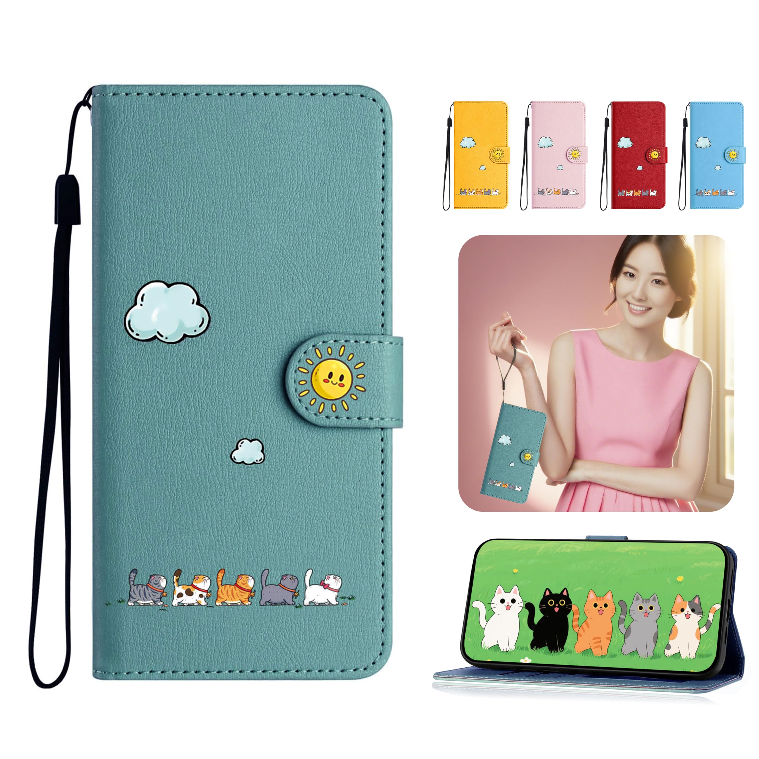 Rakuten - FALUWONRU ギャラクシーA30 ケース 手帳型 高級本革レザー タンド機能&カード収納 スロット付き 耐衝撃 保護ケース 可愛い猫柄 スマホケース (Samsung Galaxy A30 ケース手帳型/Galaxy SCV43 ケース 対応)