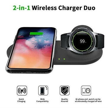 Kartice Compatible with Samsung Galaxy Watch 46mm 42mm/ Active 40mm & iphone &Galaxy Buds QIワイヤレス 2 in 1 充電器 急速充電器 置くだけ充電 Samsung Galaxy S10e/ S10/ S10+/ 9/S9/8/S8、 Galaxy Buds、Galaxy Watch＆iPhone Xs/Xr/X/8対応