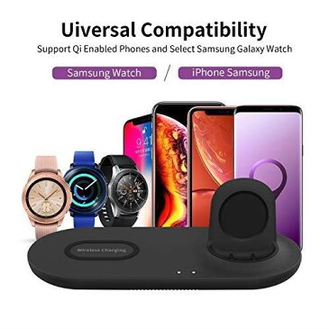 Kartice Compatible with Samsung Galaxy Watch 46mm 42mm/ Active 40mm & iphone &Galaxy Buds QIワイヤレス 2 in 1 充電器 急速充電器 置くだけ充電 Samsung Galaxy S10e/ S10/ S10+/ 9/S9/8/S8、 Galaxy Buds、Galaxy Watch＆iPhone Xs/Xr/X/8対応