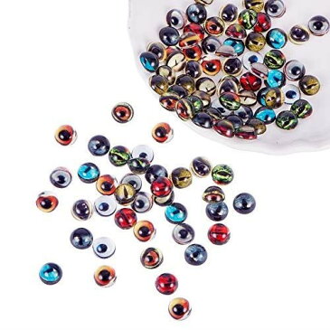 PH PandaHall 約100個セット 8x4mm ガラス製 動物の眼 丸め ガラスカボション ミックス 図案付き ラウンドビーズ スクエアドーム 拡大レンズ効果 DIY用 手芸用品 クラフト用品 ジュエリー用 ハンドメイド アクセサリーパーツ ハロウィンカメオ 混合色 混合色 約100個セット