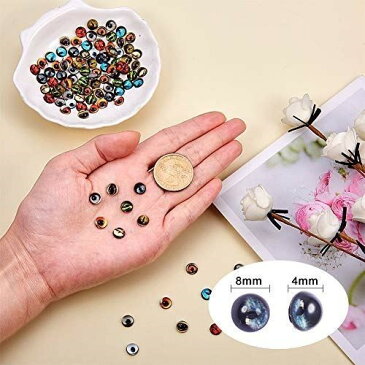 PH PandaHall 約100個セット 8x4mm ガラス製 動物の眼 丸め ガラスカボション ミックス 図案付き ラウンドビーズ スクエアドーム 拡大レンズ効果 DIY用 手芸用品 クラフト用品 ジュエリー用 ハンドメイド アクセサリーパーツ ハロウィンカメオ 混合色 混合色 約100個セット