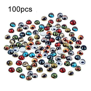 PH PandaHall 約100個セット 8x4mm ガラス製 動物の眼 丸め ガラスカボション ミックス 図案付き ラウンドビーズ スクエアドーム 拡大レンズ効果 DIY用 手芸用品 クラフト用品 ジュエリー用 ハンドメイド アクセサリーパーツ ハロウィンカメオ 混合色 混合色 約100個セット