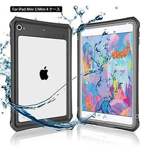 iPad mini5 防水ケース アイパッド mini5 防水カバー タブッレト耐衝撃 IP68防水規格 米軍MIL規格 落下保護 防水 防塵 水場 薄型 全面保護 スタンド機能 ストラップ付き アウトドア お風呂 プール iPad ミニ5/ mini 4 7.9インチ専用(ブラック)