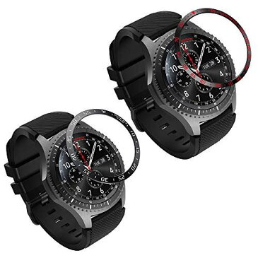 ATiC Samsung Gear S3/Galaxy Watch 46mm ベゼルリング Galaxy Watch ベゼルカバー 保護ケース スタイルリング 高級 ステンレス製 耐衝撃 超簿 粘着式 取付簡単 スマートウォッチ飾り 2pack Black(白)+Black(赤)